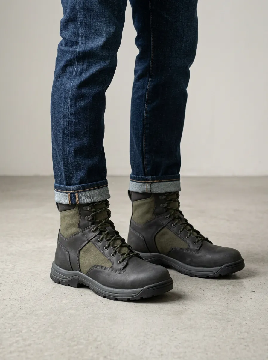 Unisex Tactical Outdoor Canvas Leather Print Work Boots