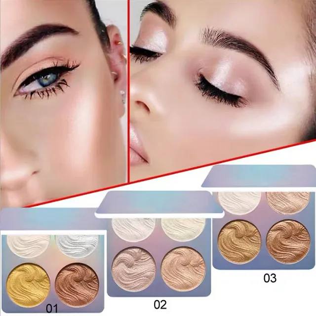 private label 4 Color Glitter Pink Color Powder Highlighter Square Palette