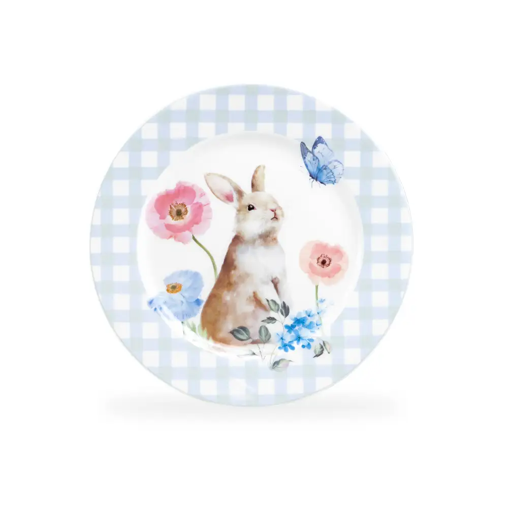 Classic Meadow Bunny Gingham Porcelain Dessert Plate