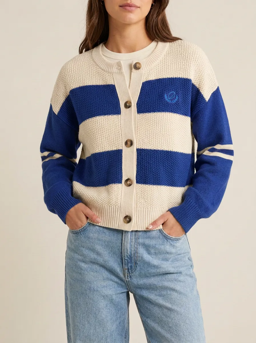 Rugby Striped Embroidered Cardigan
