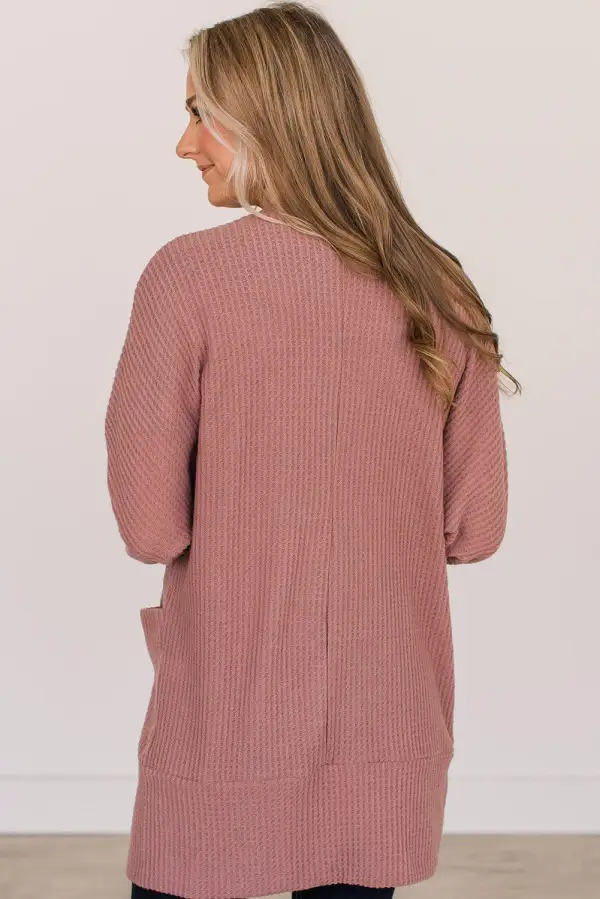 Solid Waffle Knit Pocketed Cardigan