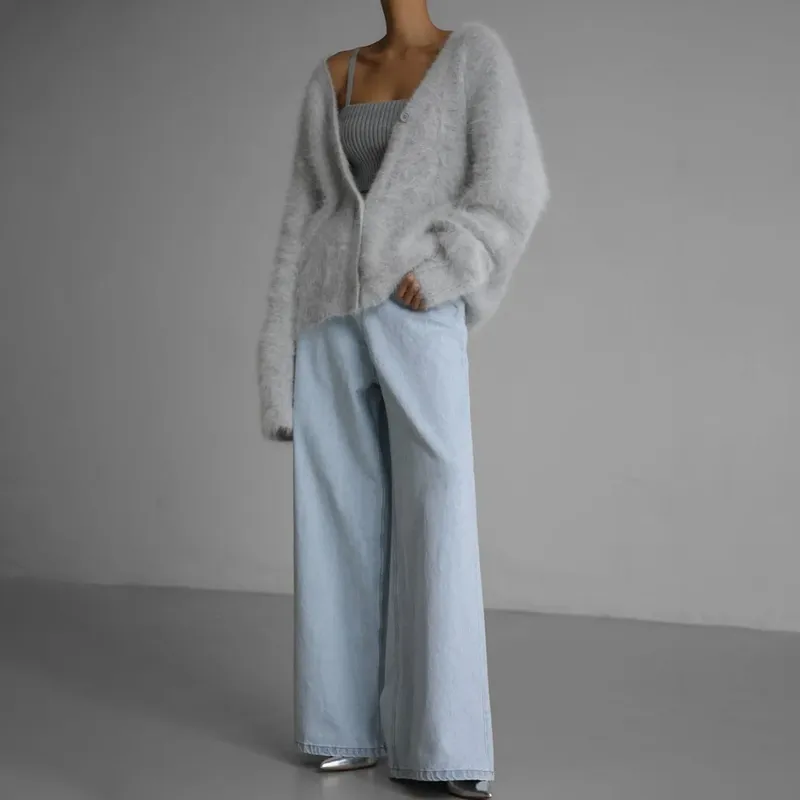 Relaxed Fit Fluffy Knit Cardigan