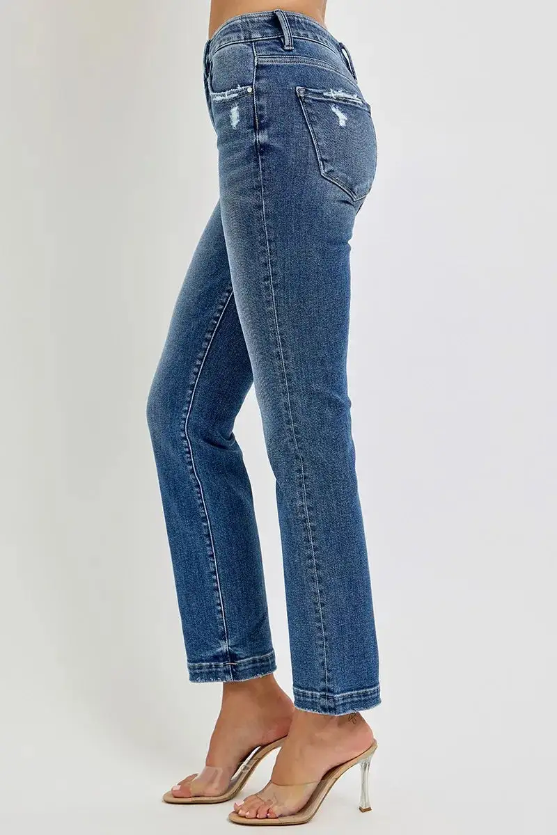 Full Size Tummy Control Elastic Band Mid Rise Straight Jeans Plus Size