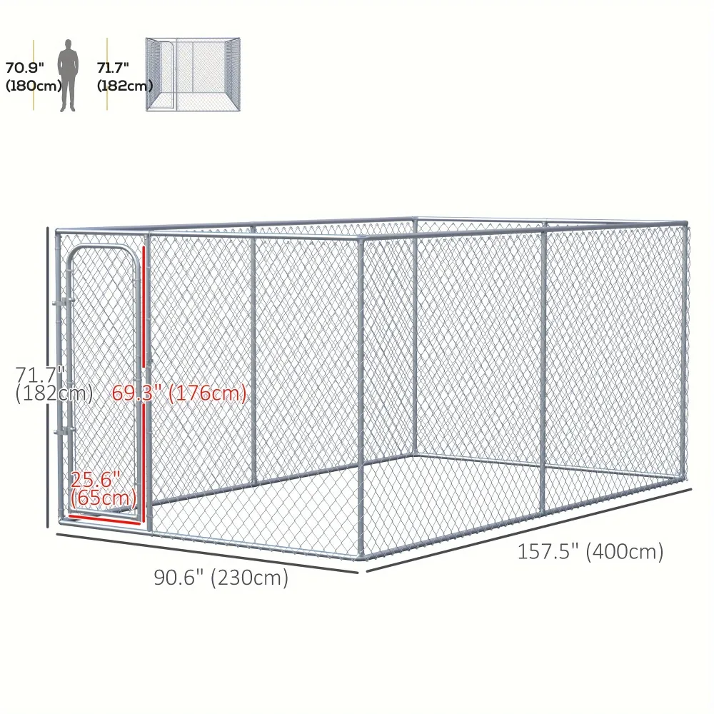Outdoor Chain Link Dog Playpen, Pet Enclosure for Backyard Dog Exercise