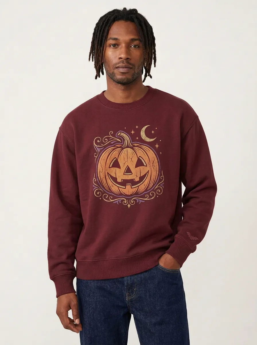 Men's Halloween Pumpkin Moon Stars Sweatshirt