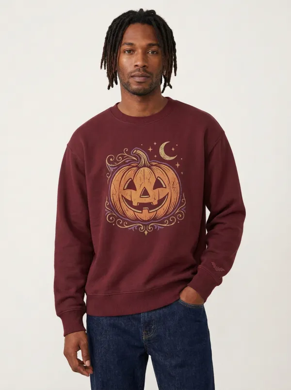 Men's Halloween Pumpkin Moon Stars Sweatshirt