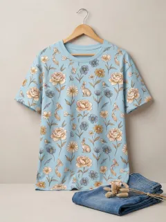 Rabbit Floral Nature Women's Loose Printed T-Shirt
