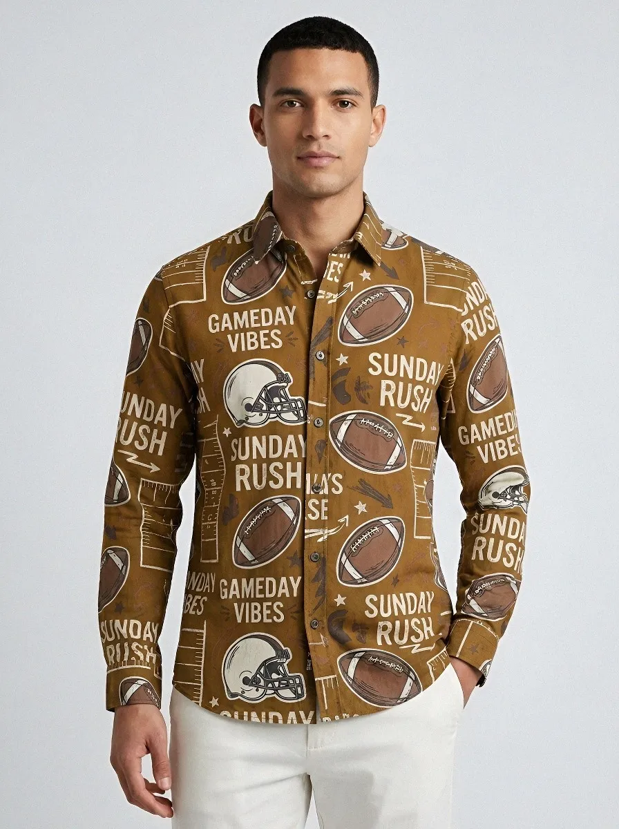 Men's Football Fan Sunday Rush Gameday Printed Button-down Shirt
