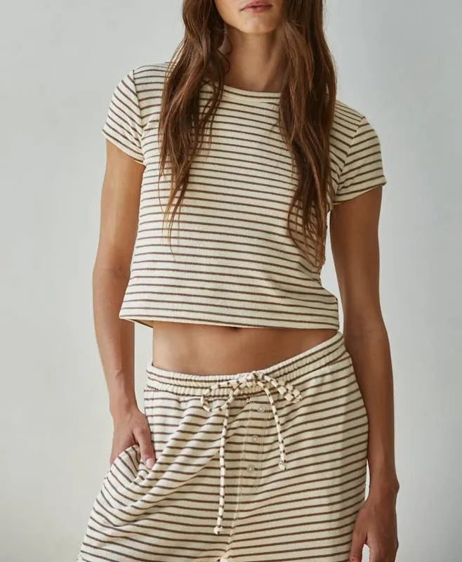 Cream Striped Cotton Blend Top
