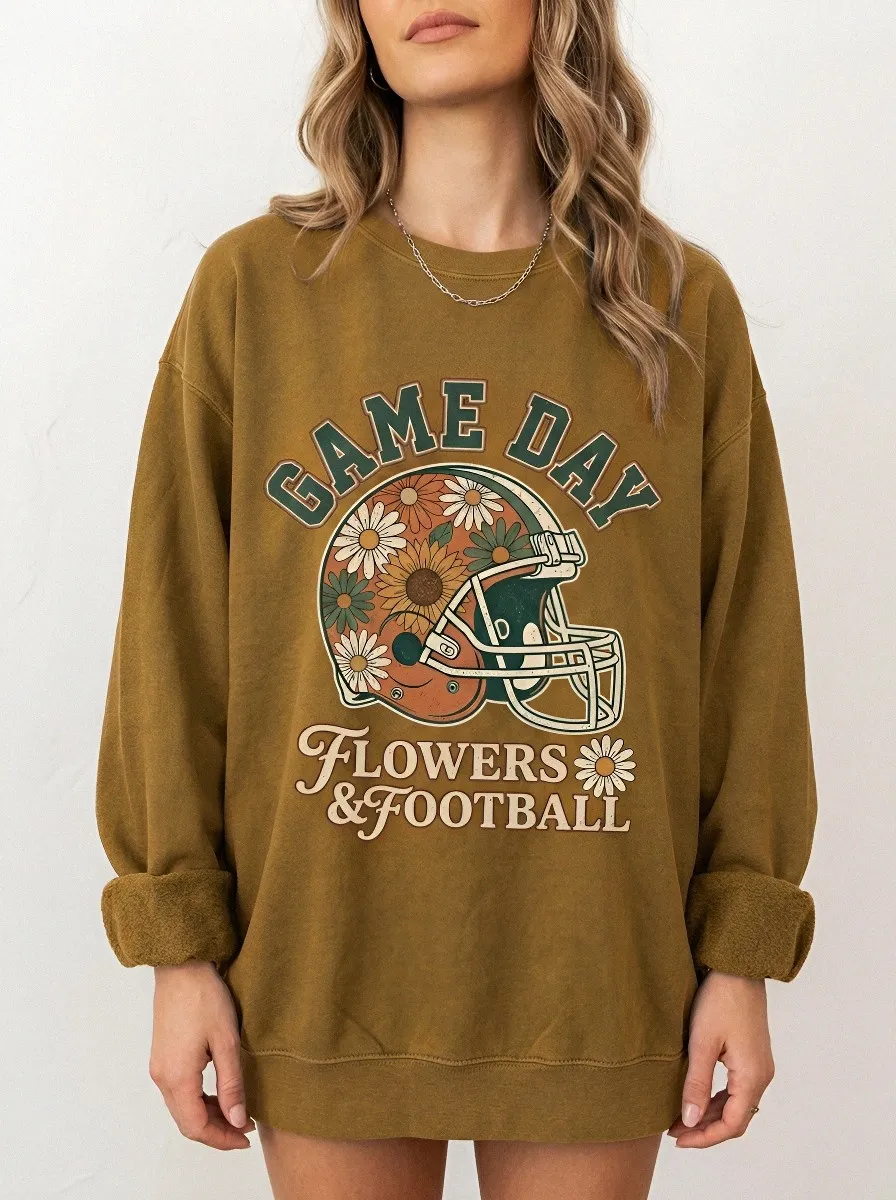 Women's Football Lover Floral Helmet Game Day Printed Sweatshirt
