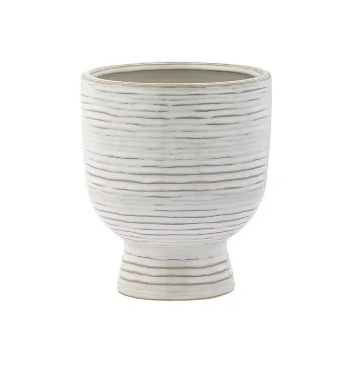 Ribbed Pedestal Ceramic Planter