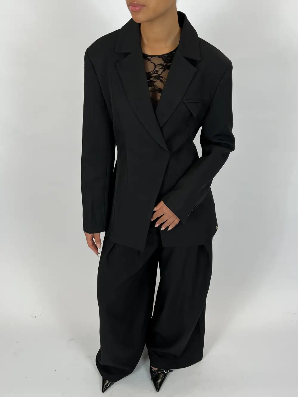 Draped Overlap Wide Leg Pants
