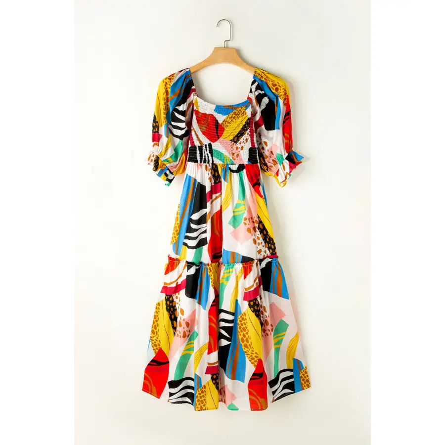Square Square Neck Short Sleeve Midi Dress