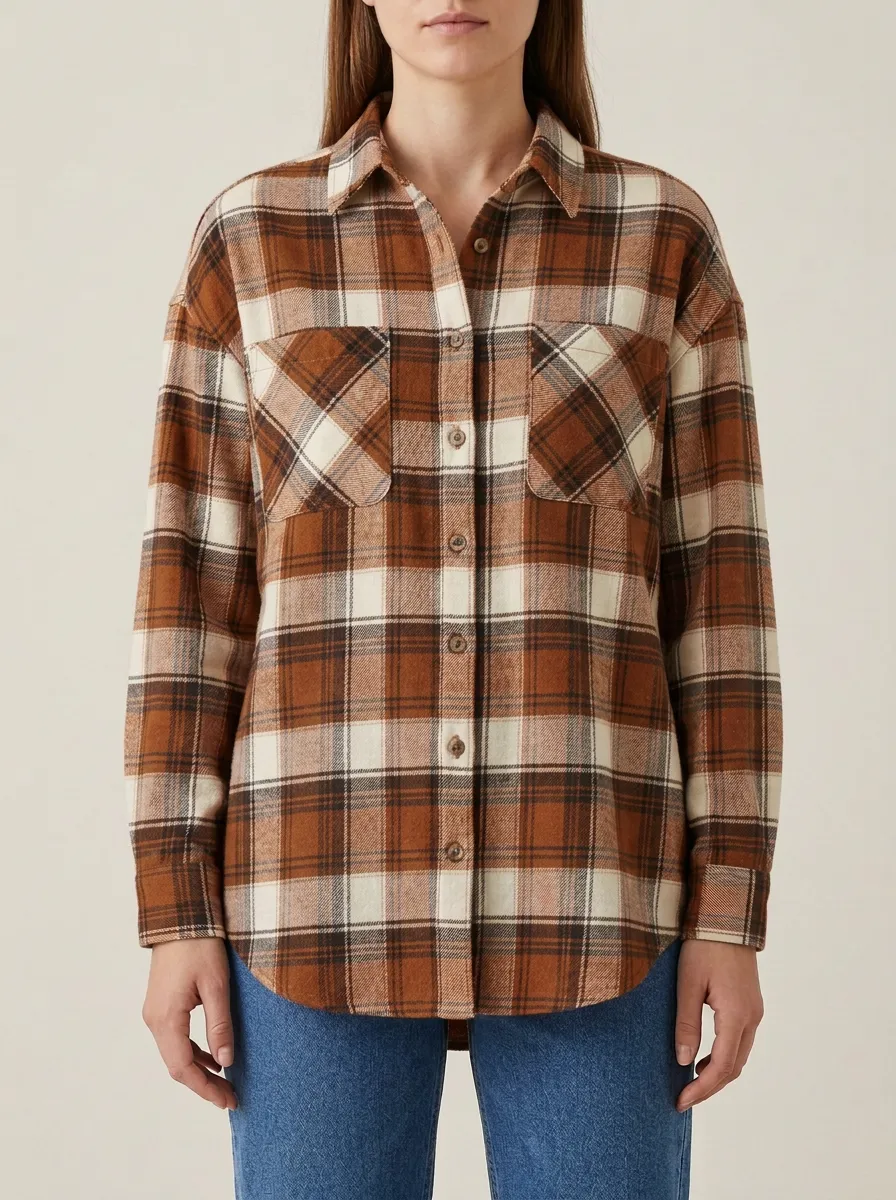 Relaxed Printed Plaid Plaid Long-Sleeve Shirt