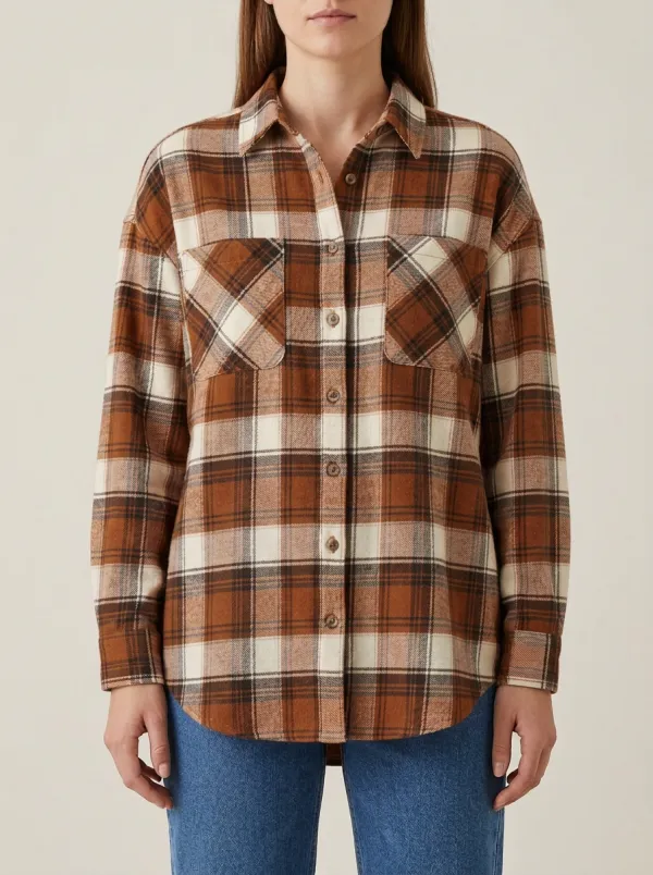 Relaxed Printed Plaid Plaid Long-Sleeve Shirt