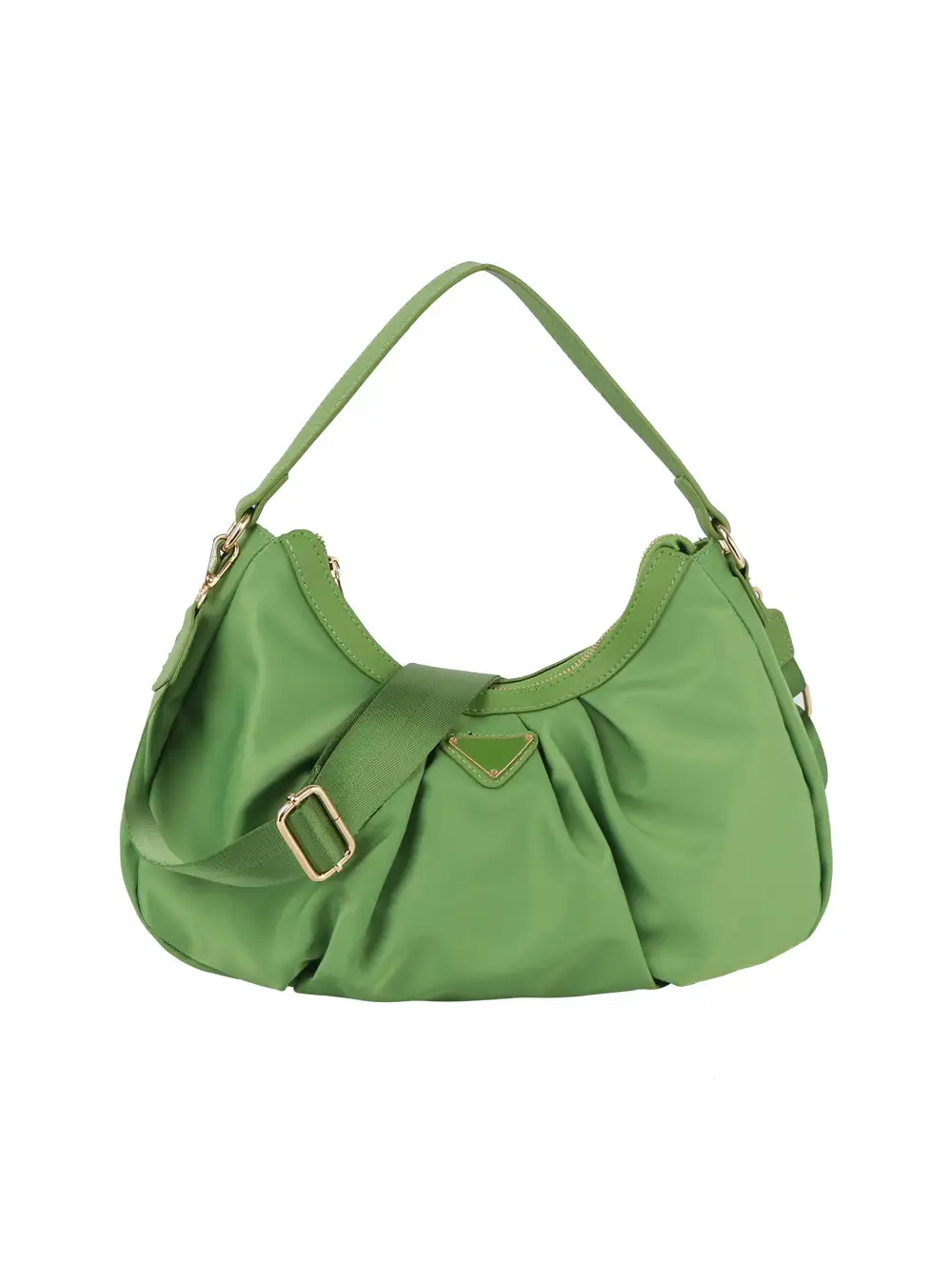 Pocketed Pleated Nylon Hobo Shoulder Bag