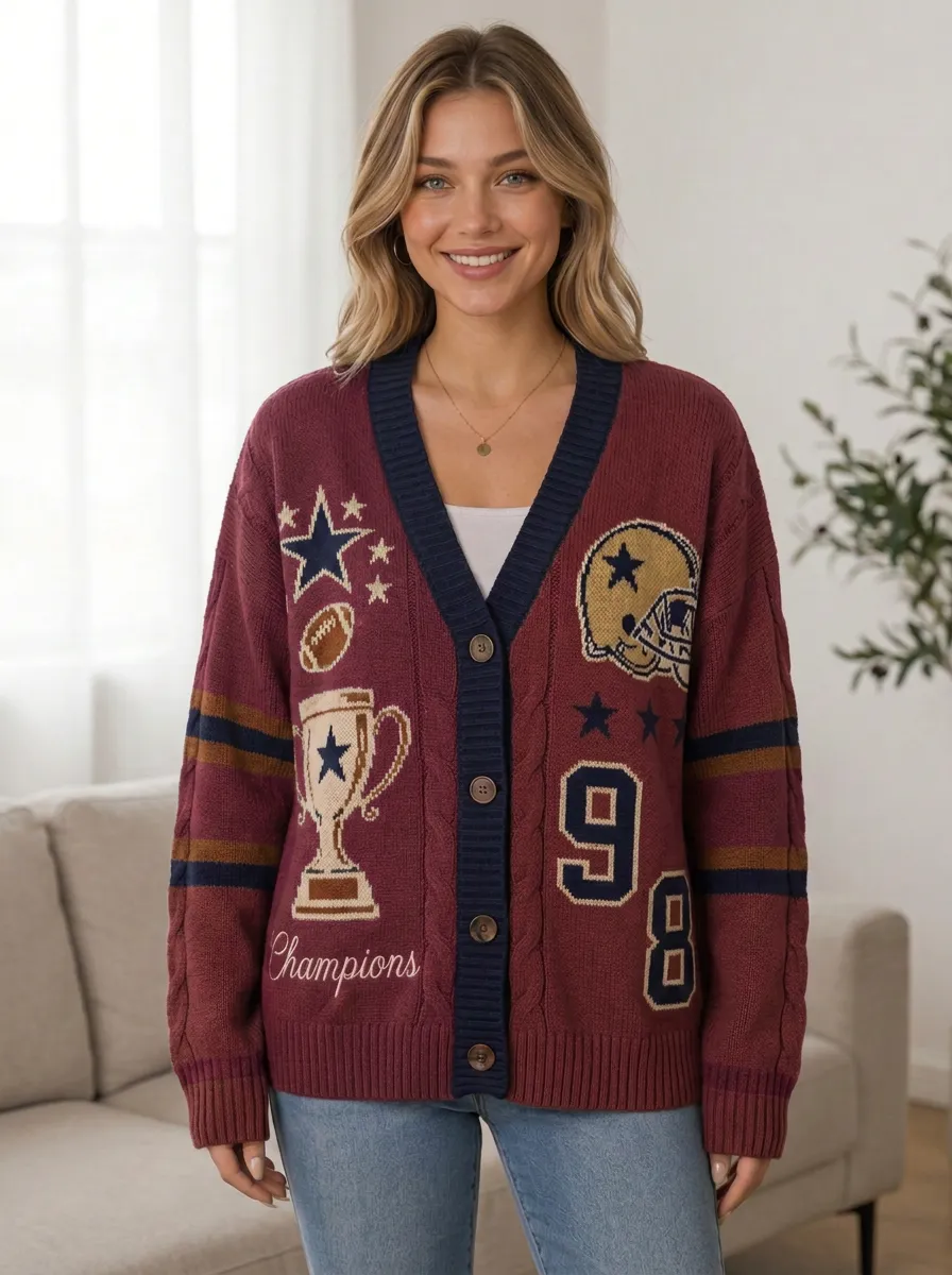 Women's Gridiron Helmet Star Number Knit Cardigan