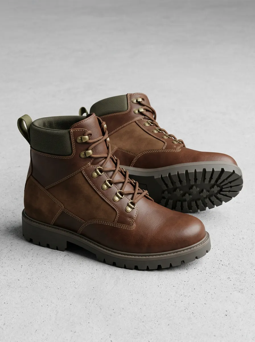Unisex Leather Hiking Print Work Boots