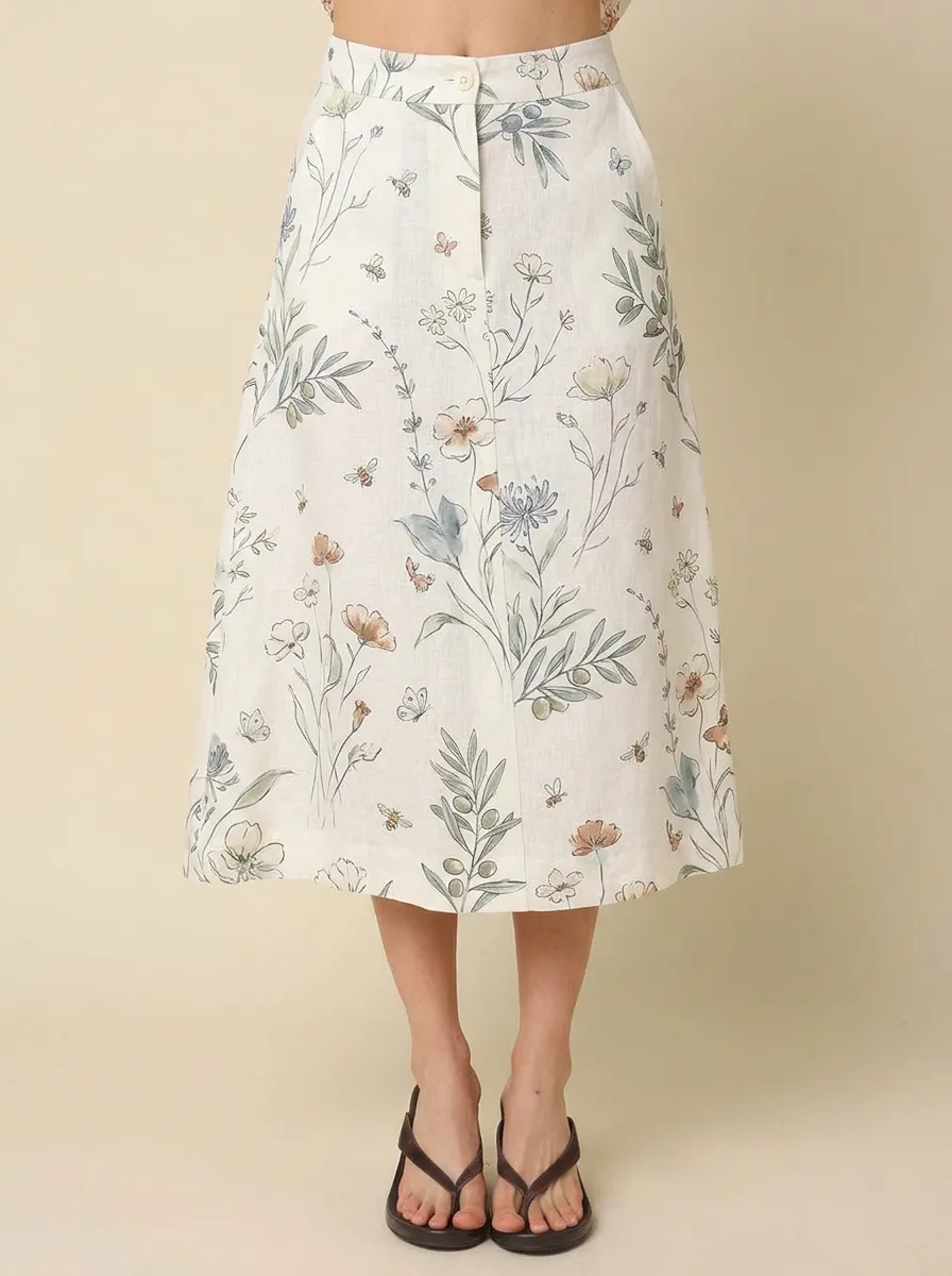 Women's Botanical Garden Bee Butterfly Printed A-line Skirt
