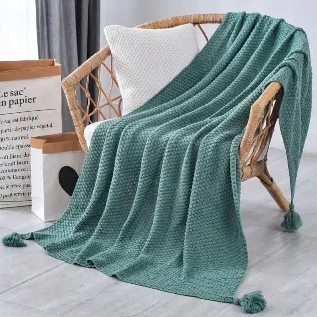 Knitted Tassel Wool Decorative Throw Blanket