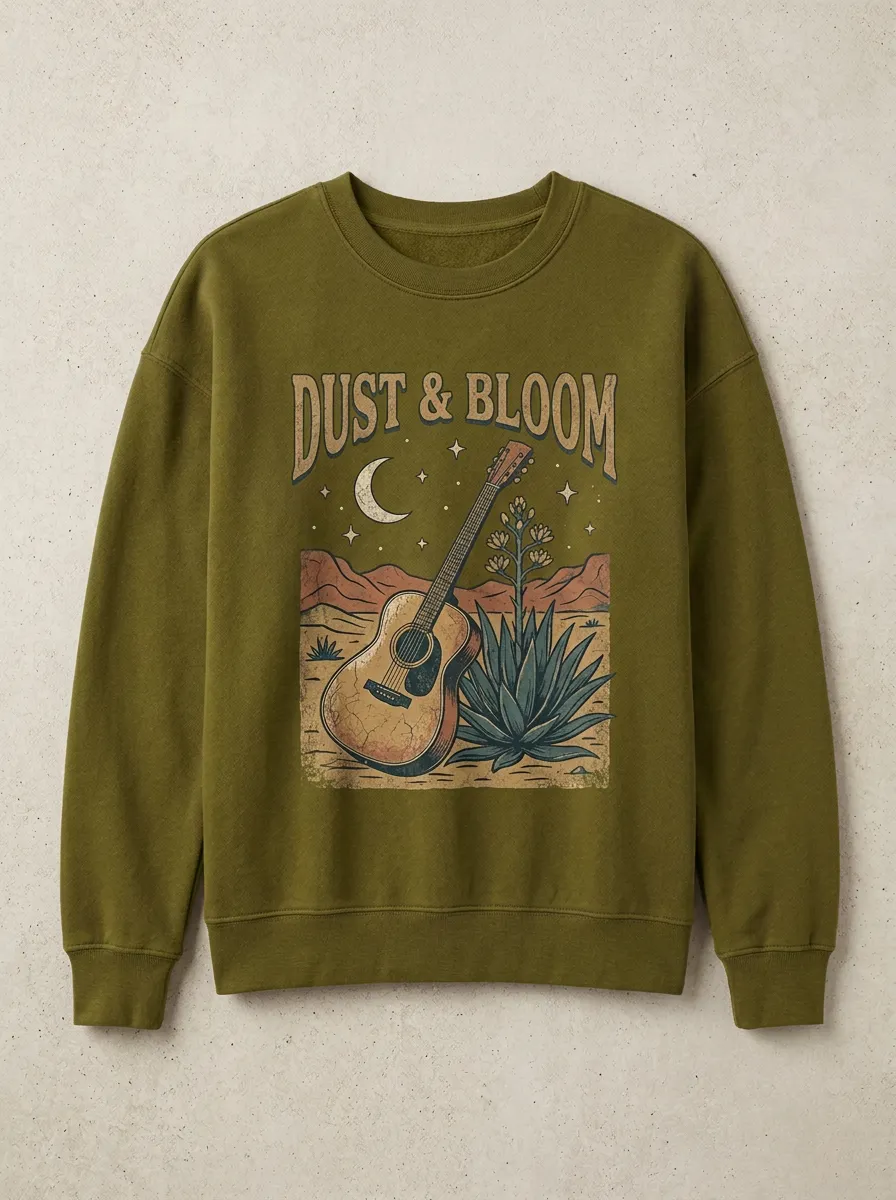 Women's Western Music Lover Guitar Desert Bloom Printed Sweatshirt