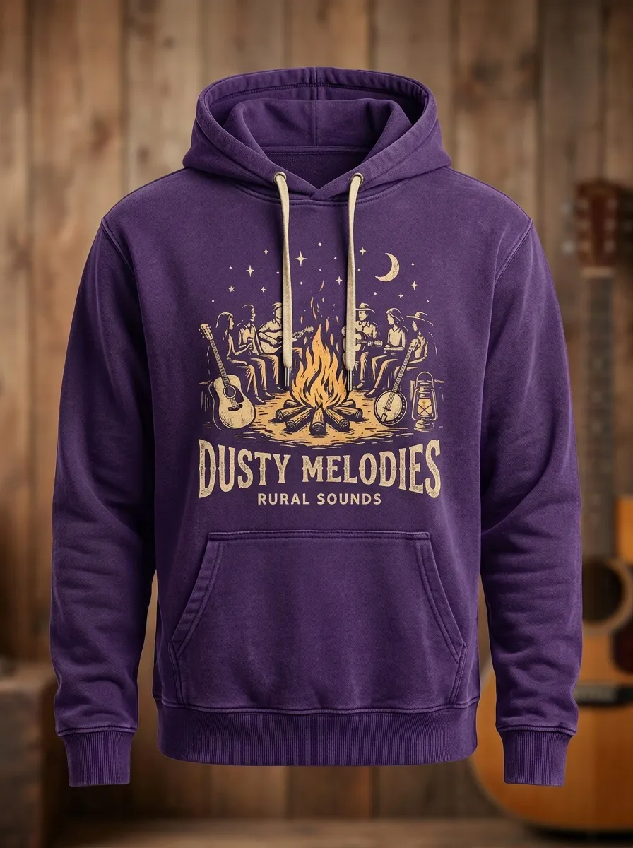 Guitar Campfire Unisex Country Music Printed Hoodie