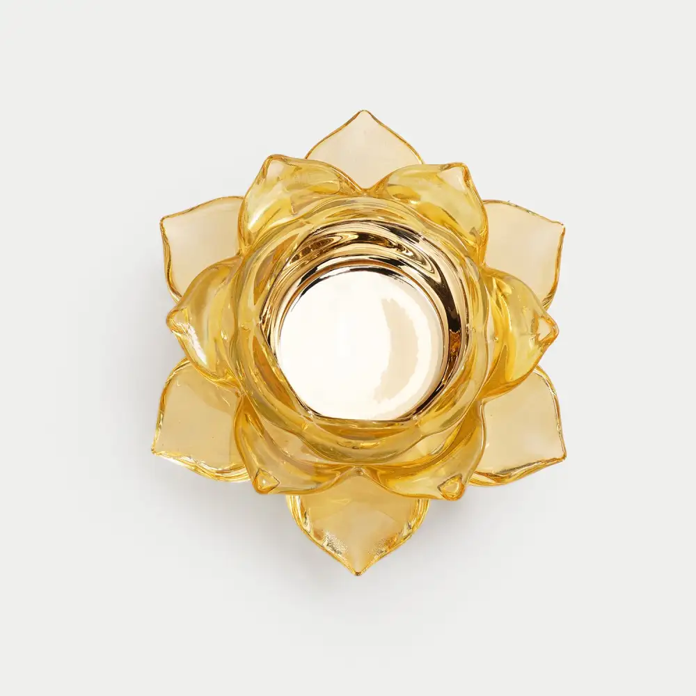 Light Amber Lotus Glass Tealight Holder