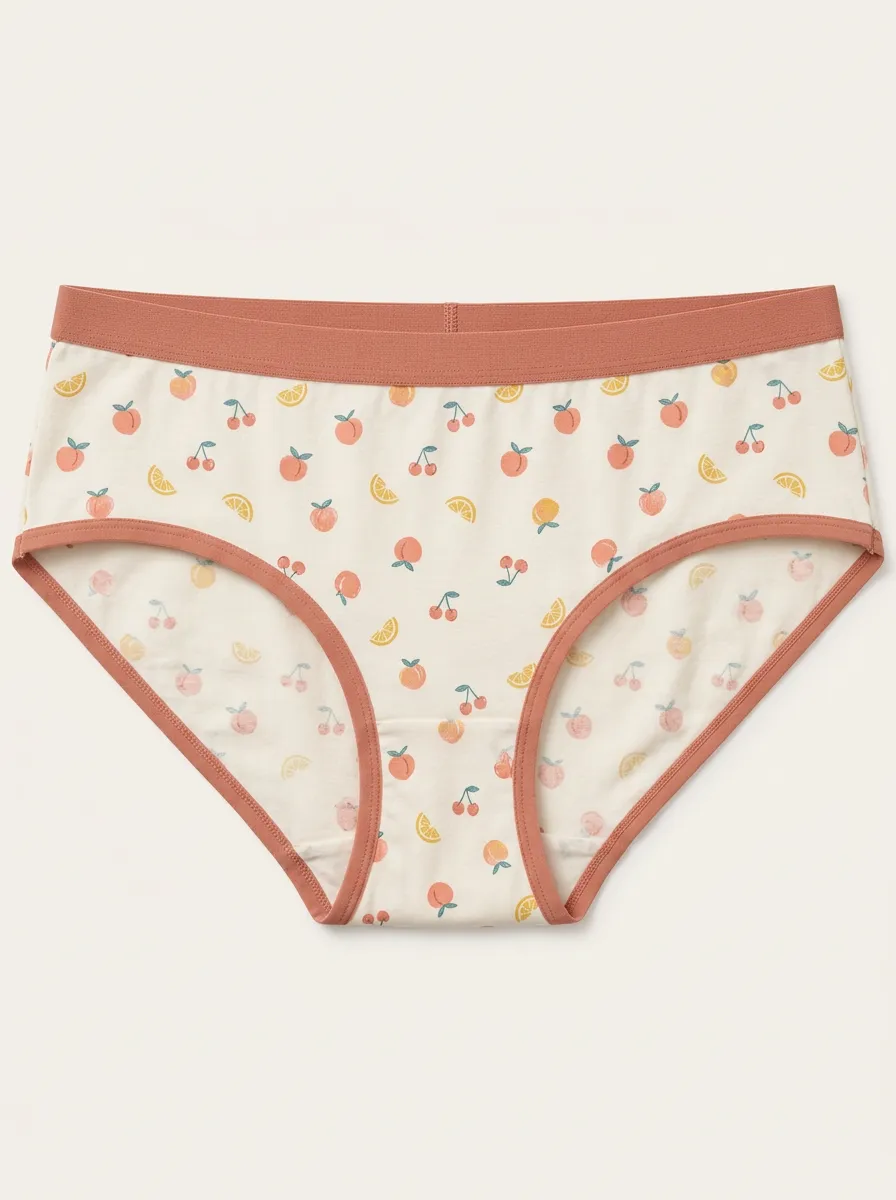 Women's Printed Briefs with Fruit Detail
