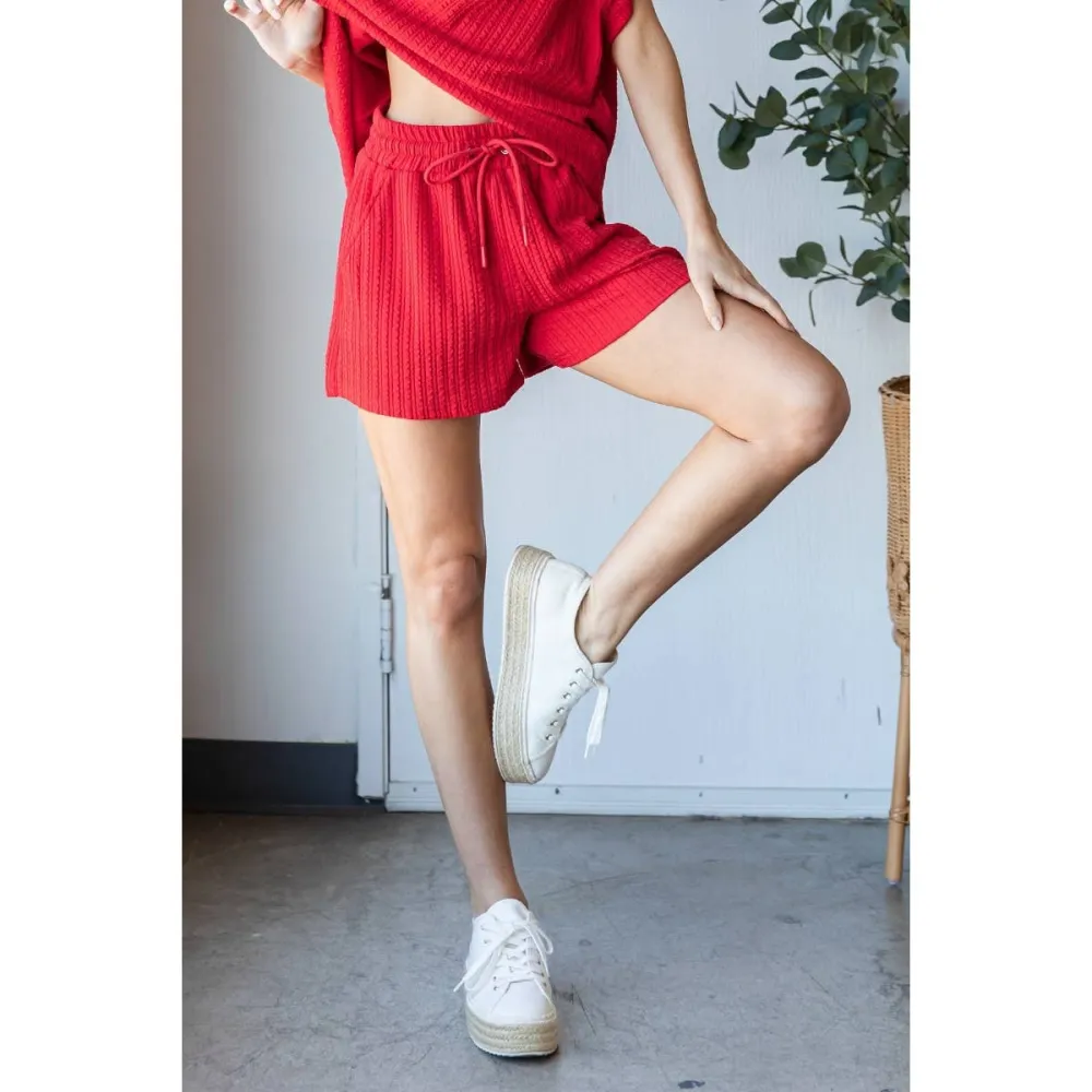 Knit Waffle Textured Casual Shorts
