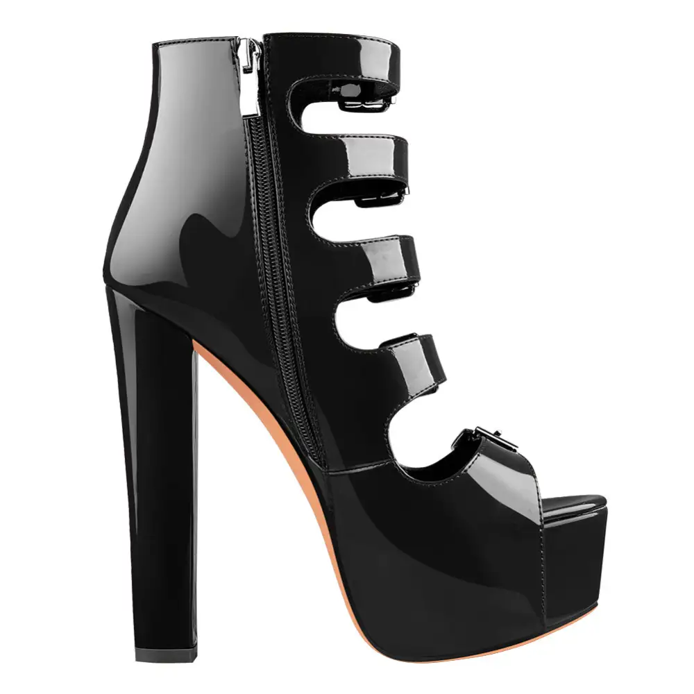 Five Buckle Strap Chunky Heel Boot Sandals