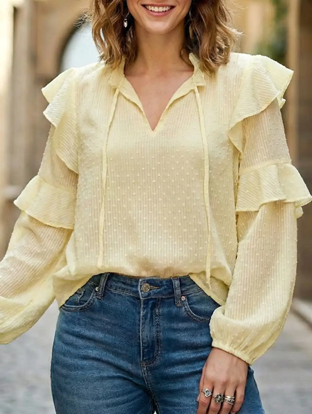 Loose Tie Neck Office Pullover Blouse