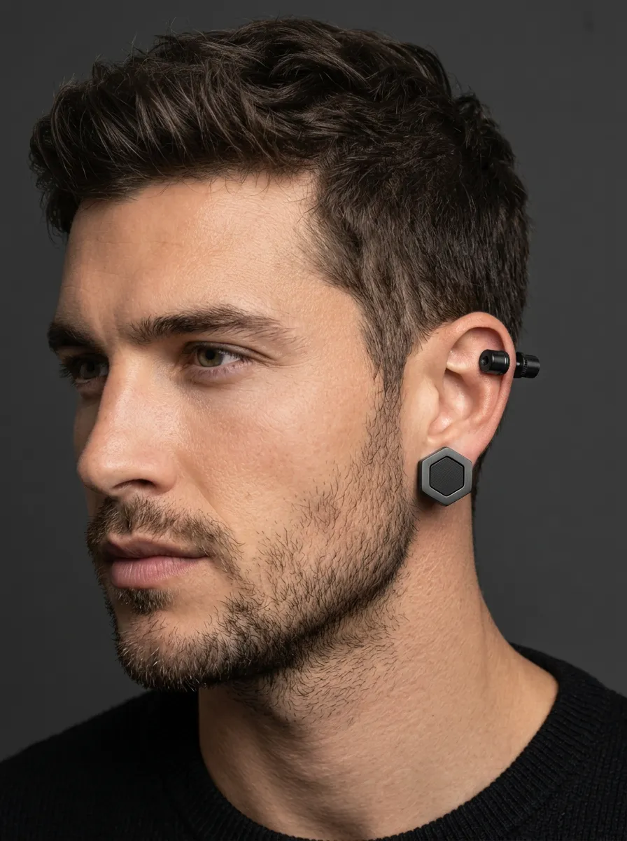 Men's Subtle Minimalist Geometric Hexagon Stud Earrings Set