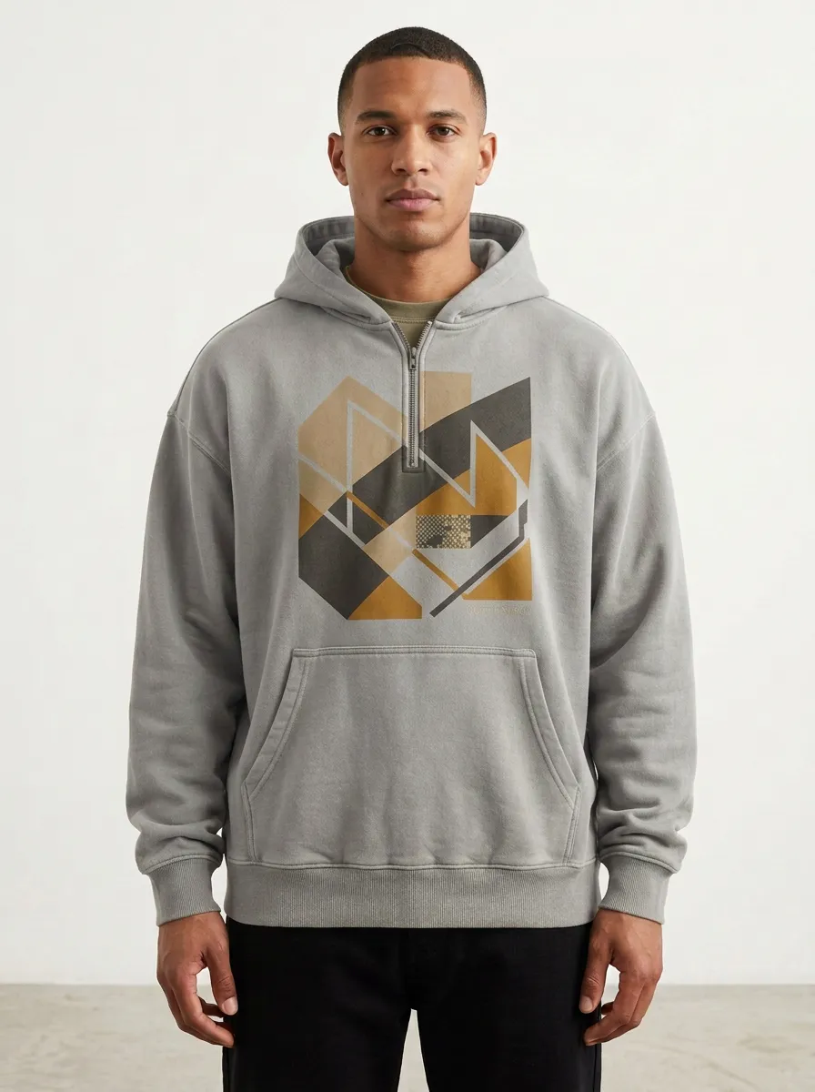 Quiet Energy Geometric Abstract Quarter Hoodie