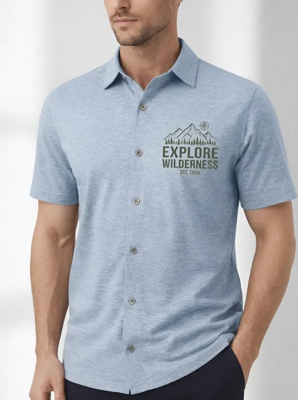 Men's Outdoor Adventure Explore Wilderness Mountain Printed Polo Shirt