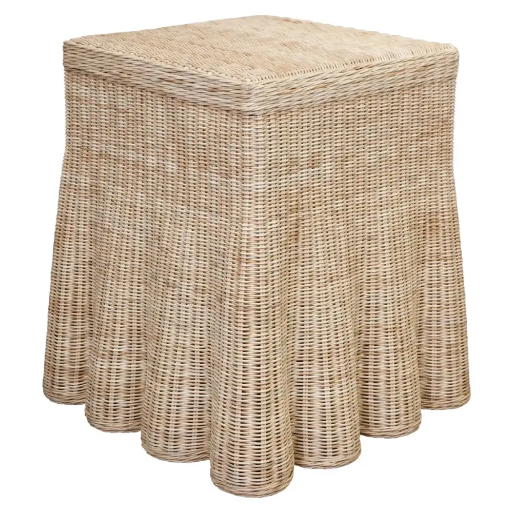 Rattan Scalloped Square Side Table