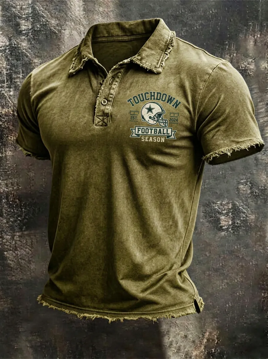 Classic Football Touchdown Helmet Graphic Polo Shirt