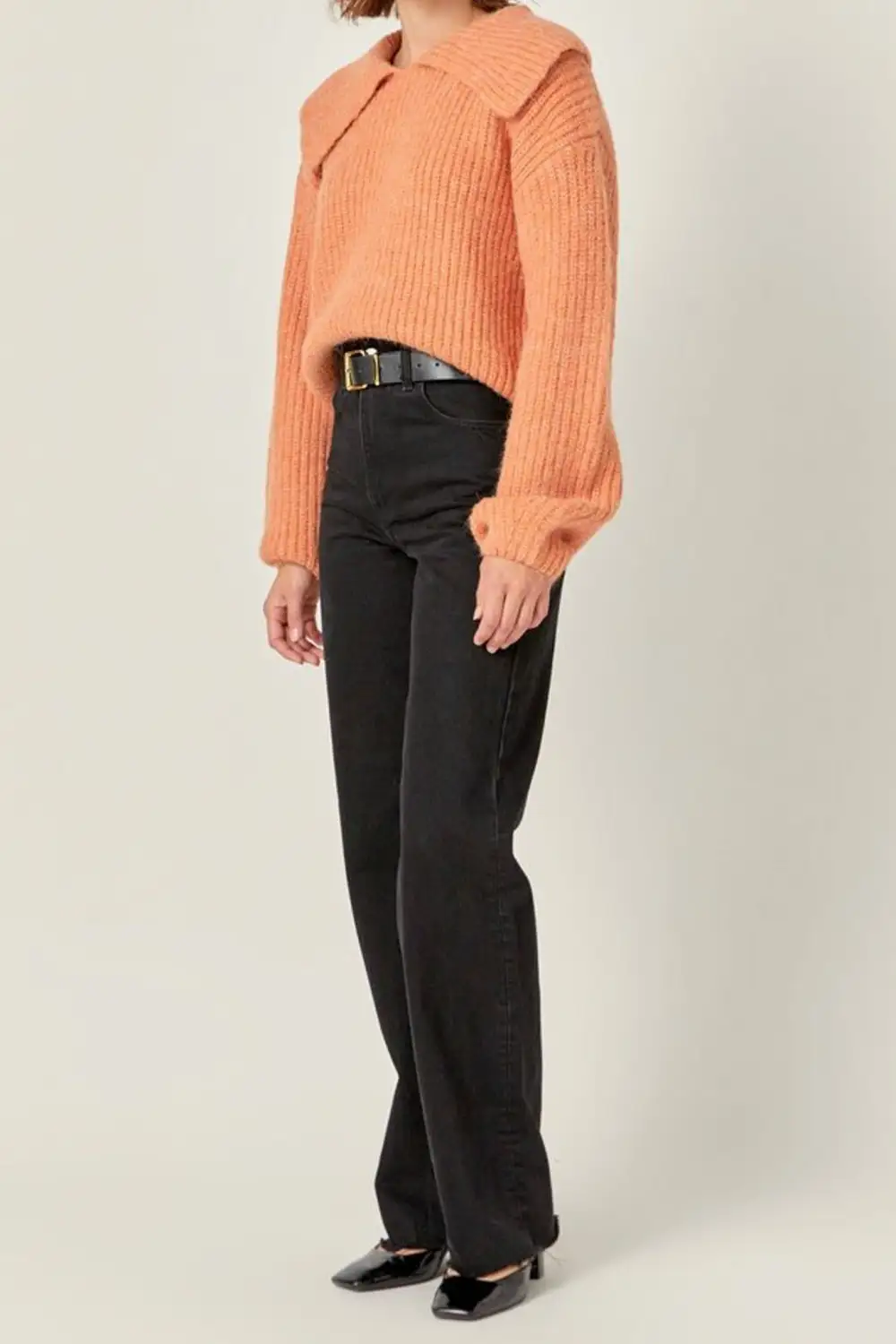Ribbed Collared Relaxed Sweater