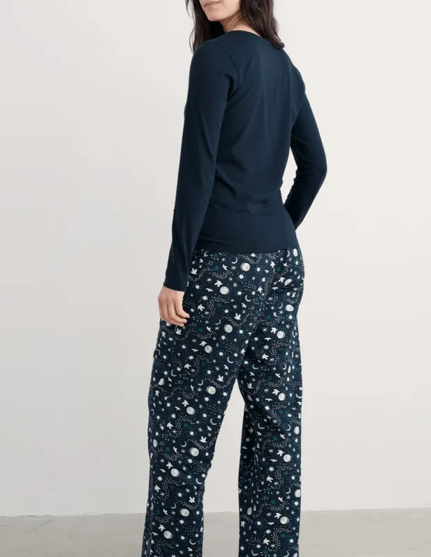 Cotton V-Neck Button-Front Wide Leg Pajama Set