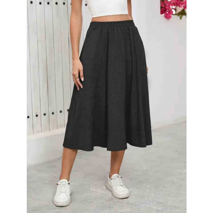 Elastic Waist Skirt with Pockets