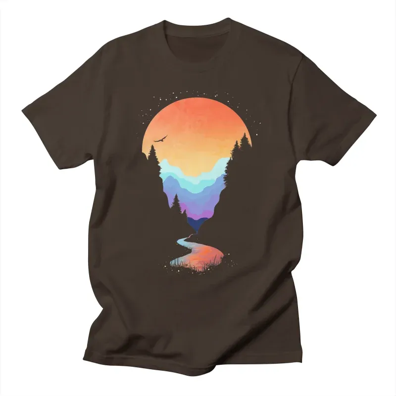 Loose Fit Basic Sunrise Print Cotton Short-Sleeved Shirt