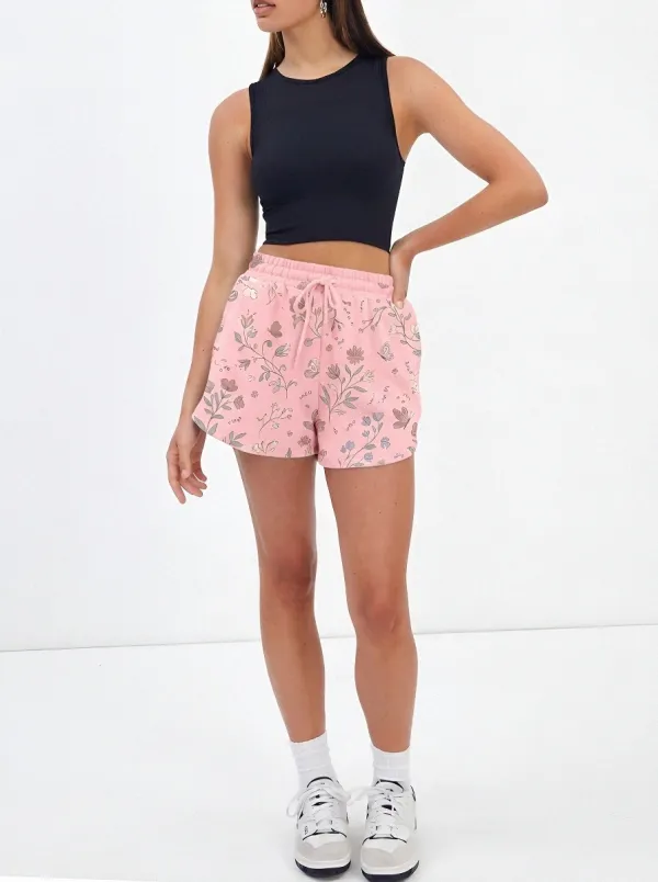 Women's Floral Butterfly Botanical Printed Mid-Thigh Lounge Shorts