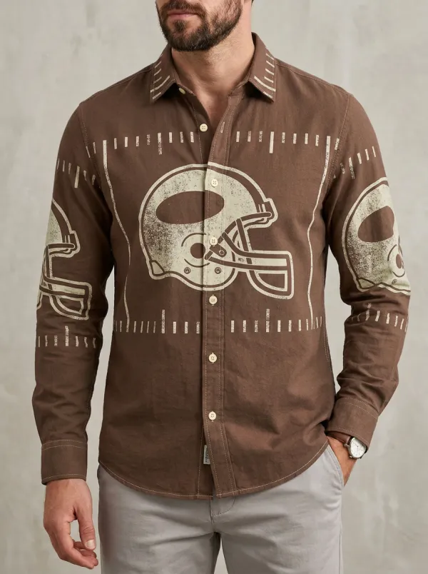 Men's American Football Helmet Field Printed Button-Down Shirt