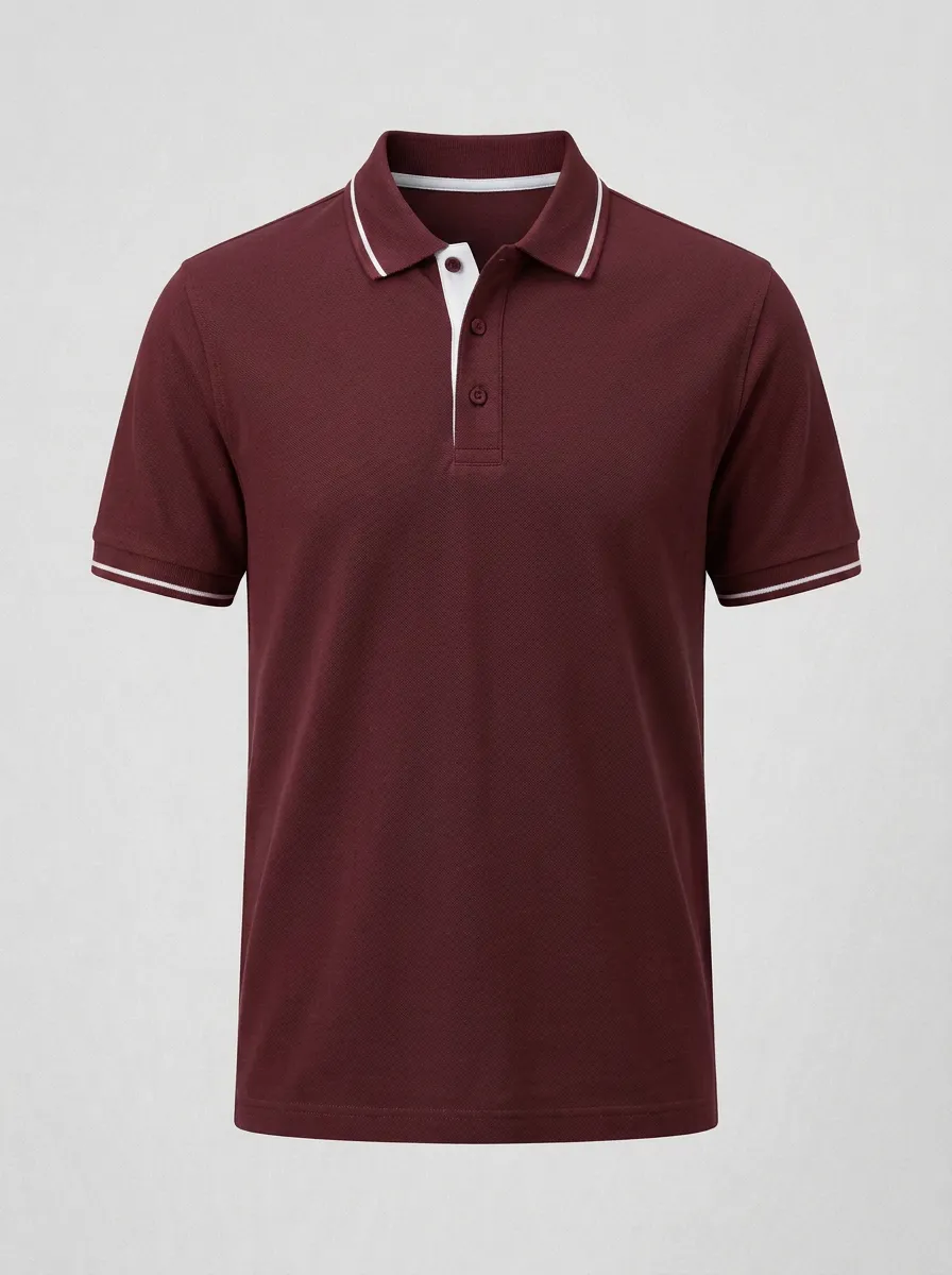 Men's Modern Knit Ribbed Textured Tipped-Collar Contrast-Trim Polo Shirt