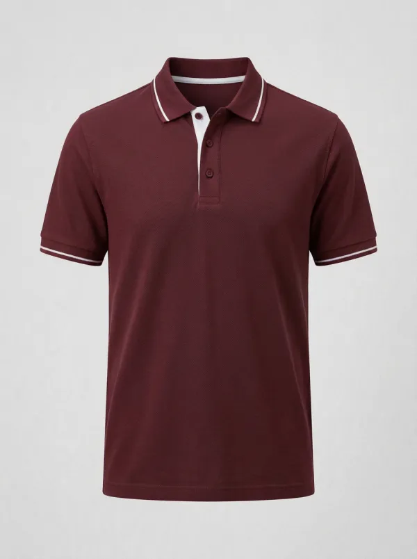 Men's Modern Knit Ribbed Textured Tipped-Collar Contrast-Trim Polo Shirt