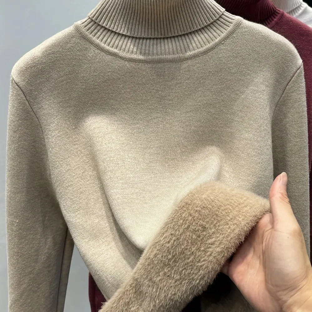 Turtle Neck Fleece Pullover Sweater Elegant Long