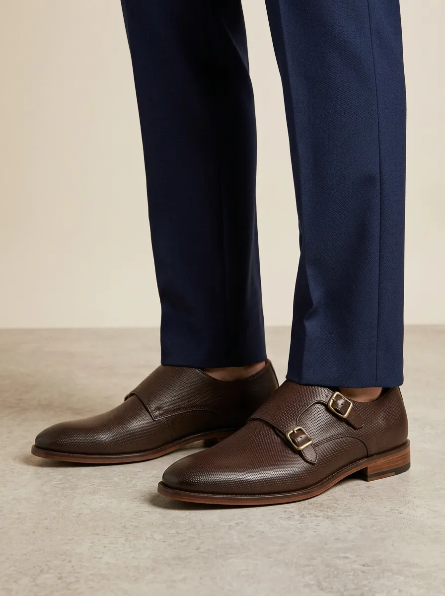 Men's Business Formal Textured Double Monk Strap Leather Shoes