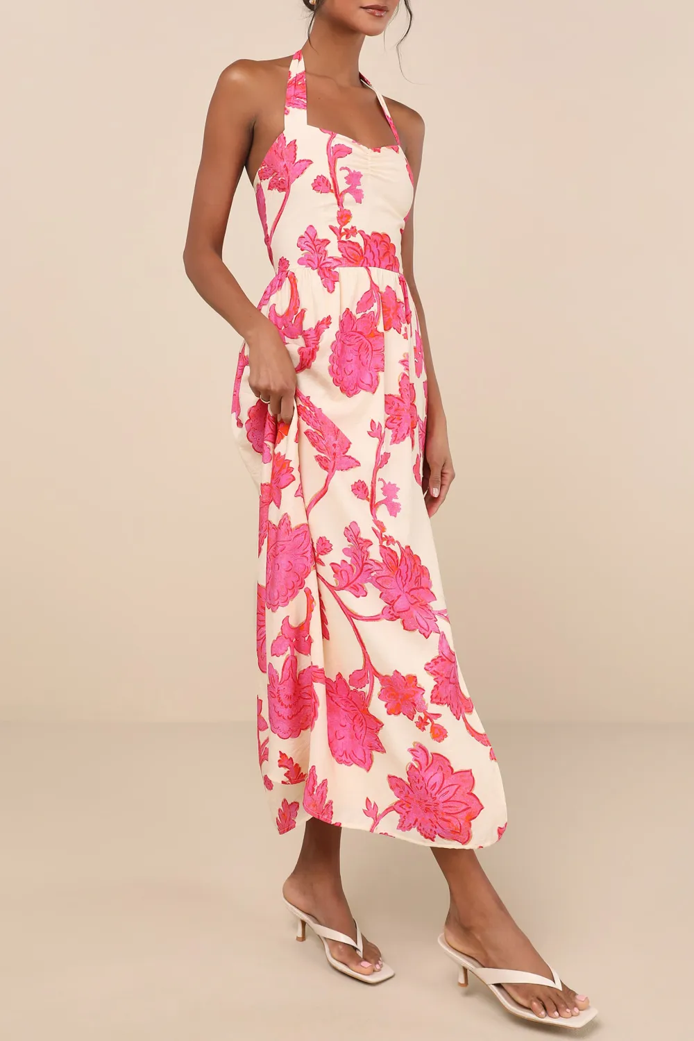 Casual Style Floral Halter Maxi Dress