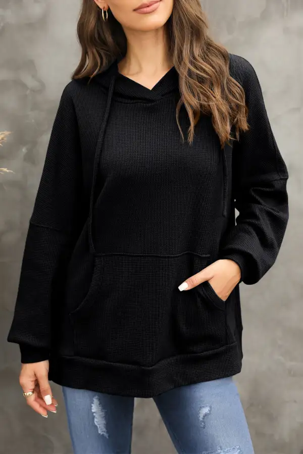 Long-Sleeve Waffle-Textured Knit Hoodie