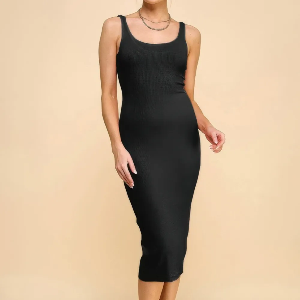 Scoop Neck Rib Lining Double Layered Tank Dress