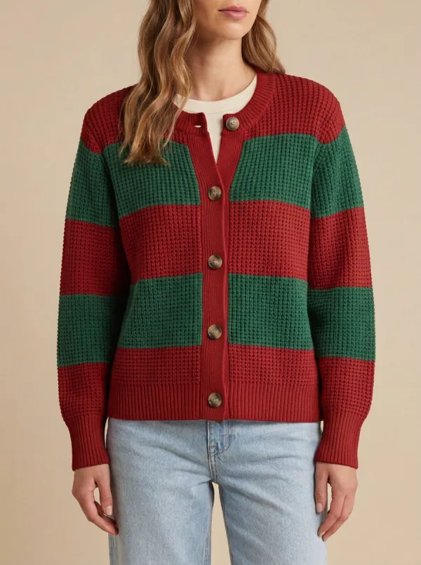 Striped Rugby Striped Waffle Knit Cardigan